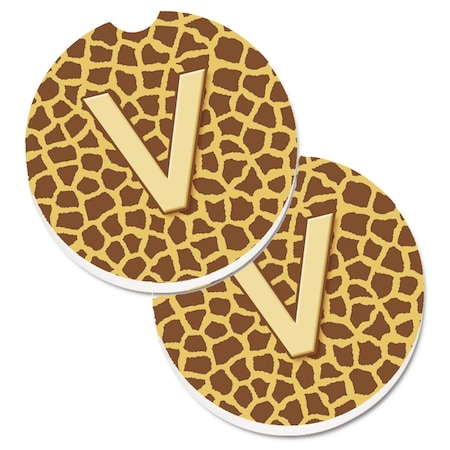 Carolines Treasures Monogram Initial V Giraffe Cup Holder Car Coaster, PK2 CJ1025-VCARC